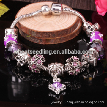 wholesale high quality silver jewelry, murano glass beads charm bracelet